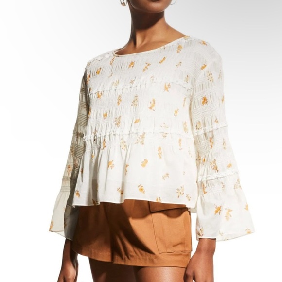 NWT Rebecca Taylor Marigold Fleur Ines Smocked Blouse Size Small women’s top - Picture 4 of 14